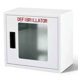 Zonon AED Cabinet Wall Mounted with Clear Window and Handle, Carbon Steel Defibrillator Storage Cabinet Fits Most AED Brands, for Hospitals, Schools, Offices, Public Areas, 16" W x 14.63" H x 8.63" D