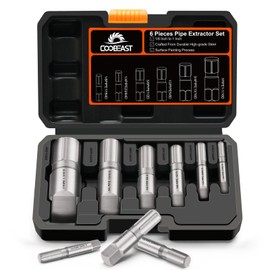 Coobeast Pipe Extractor Set, Heavy Duty 6pcs Size-Marked Broken Pipe Extractors for 1/8" - 1" Damaged Threaded Pipes Anti-Slip Grip with Storage Case Extractor Tool for Plumbing Repair in Tight Spaces
