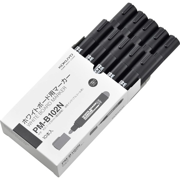 KOKUYO PM-B102NDX10SET Dry Erase Markers, Recycled Resin, Medium Point, Black,