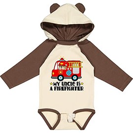 inktastic Fireman Uncle Is a Firefighter Long Sleeve Creeper 12 Months Natural & Brown W Ears 35f79