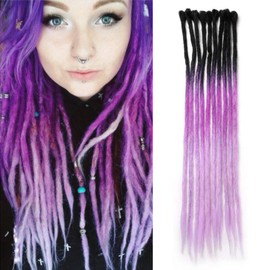 Dsoar 24inch Ombre Dreadlocks Extensions for Women/Men 10 Strands Synthetic Dreads Handmade Hippie Locs(Ombre Black and Purple)