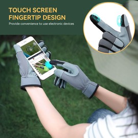 OZERO Deerskin Women's Garden Gloves: Touch Screen Compatible | Breathable Elastic Fabric | Ideal for Gardening, Yard Work, and Household Chores (Gray/Medium)