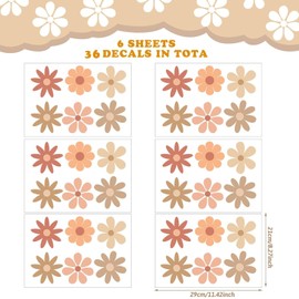 Colarr 36 Pcs 6 sheets Daisy Wall Decals Flower Wall Stickers Big Daisy Wall Stickers Peel and Stick Floral Stickers Wallpaper for Kids Girls Nursery Playroom Bedroom Living Room Wall Decor(Stylish)