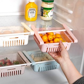 Frasheng Pack of 4 Fridge Drawers, Fridge Extendable Storage Basket, Adjustable Storage Shelf, Fridge Partition Layer Organiser, Fridge Organiser, for Vegetables, Fruits, BPA Free