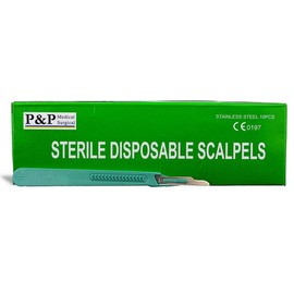 Disposable Scalpels Sterile Surgical Blade Size 15 Stainless Steel with Plastic Handle & Metric Line Individually Foil Wrapped Case of 500