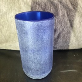 Handmade Iced Frosted Cobalt Blue Glass Drinking Cup Tumbler Hand Made