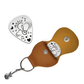 UNICRAFTALE 1pc Guitar Picks Gifts Stainless Steel Guitar Pick Keychain with PU Leather Case Heart Music Notes Plectrum Guitar Set Graduates Christmas Valentines Gifts for Guitar Player Musician Lover