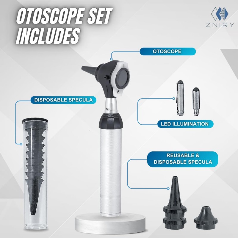 Zniry Ear Scope Otoscope Set - LED Light, 3X Magnification,