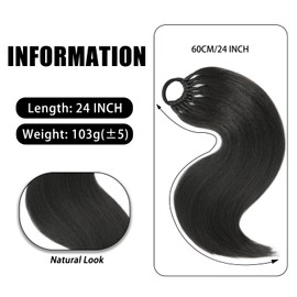 Ponytail Extension, 60 cm Long, Straight Ponytail Hairpiece, Synthetic Hair Extension Braid, Ponytail Extension, Real Hair Hairpiece, Ponytail Extensions, Braid for Women and Girls (Black)