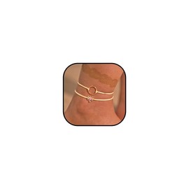 Jovono Boho Anklet with Gold Heart Anklet Beach Circle Adjustable Ankle Jewelry 2 Pieces for Women and Girls