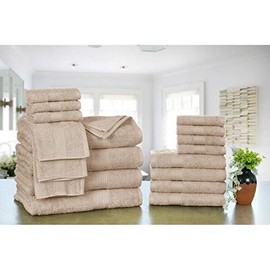 18 Piece Luxury 100% Cotton Bath Towels Set - Premium Quality Extra Fluffy Highly Absorbent Soft Bath Towels Set -Lightweight Beige Bath Towels Set - 10 Wash, 4 Bath, & 4 Hand Towels for Bathroom