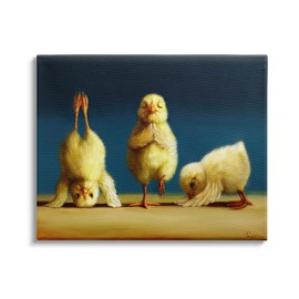 Stupell Industries Yoga Chicks Funny Stretching Poses Farm Animal Painting, Design by Lucia Heffernan Canvas Wall Art, 30 x 24, Yellow