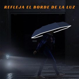 MXCOCO Paraguas Plegable Automático, Paraguas de Bolsillo para Lluvia y Sol, Sombrilla Plegable Grande Resistente al Viento con Protección UV y Borde Reflectante de Seguridad, Ligero y Portátil