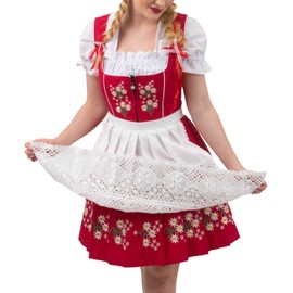 Dirndl Trachten Haus Red Short Bavarian Dirndl Dress Set For Traditional German Oktoberfest 26 XXXL