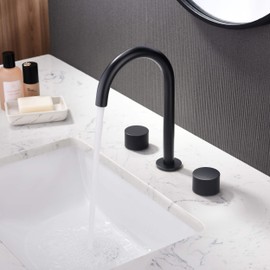 KIBI KBF1026 2-Handle 8-Inch Widespread Bathroom Sink Faucet with Drain Assembly, Solid Brass 3-Hole Lavatory Faucet | Circular X Design in Matte Black | Corrosion-Resistant with Smooth Water Flow