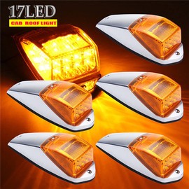 KYYET 5PCS Truck Cab Marker Light 17 LED Amber Top Roof Running Lights Replacement for Heavy Duty Trucks Peterbilt Kenworth Freightliner Mack International Western Star Semi Truck Trailer