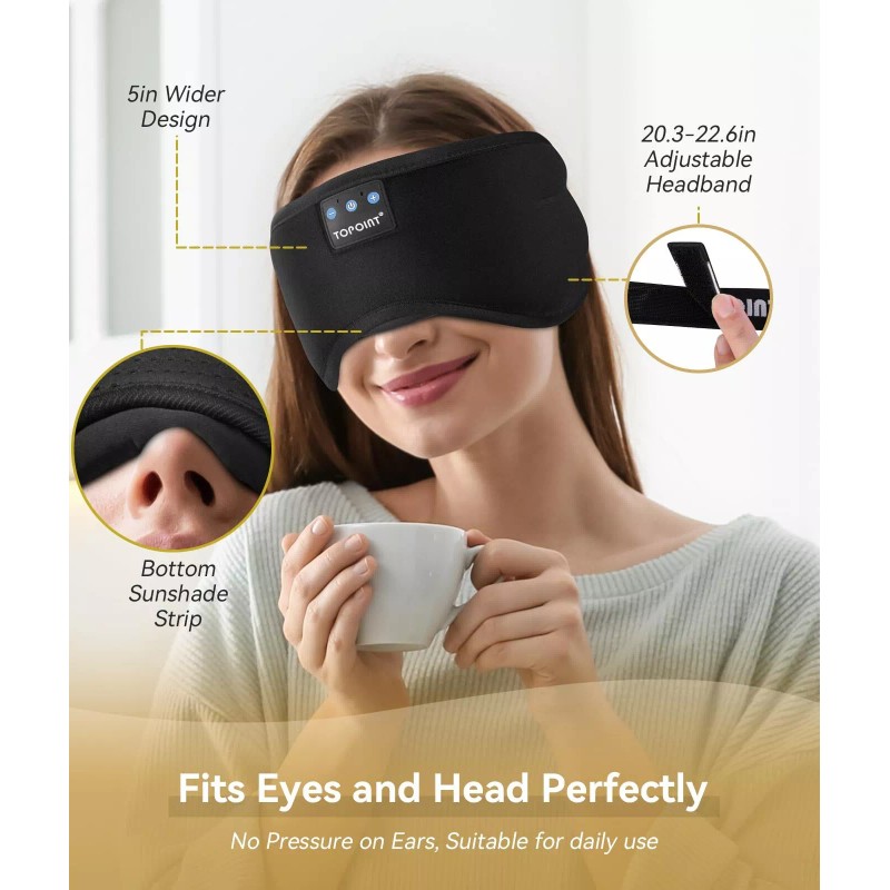TOPOINT Bluetooth Sleep Mask with Headphones for Travel and Side