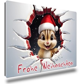 TRIOSK Christmas Magnets 3D Illusion Fridge Magnet Chipmunk with Saying Merry Christmas Magnet Gift Funny for Fridge Squirrel Fans Strong Large 85 x 55 mm