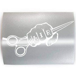 Hair FIST Tattoo Hairdresser Stylist Salon Love Shears Vinyl Decal Bumper Sticker Window Car Wall Sign White