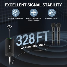 TONOR Rechargeable Wireless Microphones, Metal Bluetooth Handheld Cordless Mic System with Receiver, 2x25 UHF Professional Dynamic Mic for Karaoke, Church, Singing, Wedding, Meeting, DJ, 328ft TW720