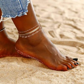 VIROMY Ankle Bracelets for Women Gold Stackable Anklets for Women,14k Gold Plated Waterproof Layered Beads Aklets Herringbone Link Anklets Set Jewelry Gifts Adjustable Size