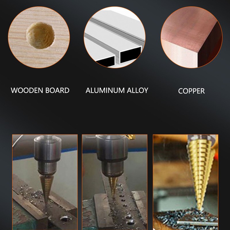 6PCS Step Drill Bit Set Hex Shank Electric Step Drill