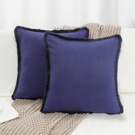 HSOFTIFY Boho Pillow Covers 18x18 Set of 2 Blue Decorative Pillows with Handmade Fringes & Tassels, Farmhouse Boho Pillow Covers for Couch Sofa Bed and Outdoor