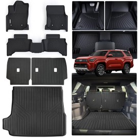 Floor Mats for 2025 Toyota 4Runner Gas（Non Hybrid EV & i-Force MAX） 5-Seater with Trunk Mat, 6PC TPE All-Weather Set - Scanned Floor+Cargo+Seatback Mats, Non-Slip Odorless Fit Accessories