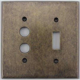 Aged Antique Brass 2 Gang Combination Switch Plate - 1 Push Button Light Switch Opening 1 Toggle Light Switch Opening