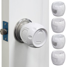 Baby Safety Door Knob Covers,(4 Pack) Baby Proof Door Handle Covers,Door Knob Child Proof Lockable Design,Door Handle Lock Cover,Parent Grip Door Knob Covers for Home,Living Room,Bedroom (White)