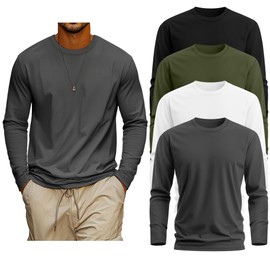 Neer 4 Pack Mens Big and Tall Shirts, 95% Cotton Long Sleeve Crewneck Casual Tops Plus Size Basic Tee Shirts Multipack(Black, Dark Gray, White, Army Green,X-Large)