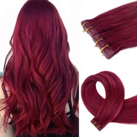 Burgundy Tape in Hair Extension 24inch 20pcs 70g Wine Red 100% Real Human Hair Tape in Hair Extensions for Women