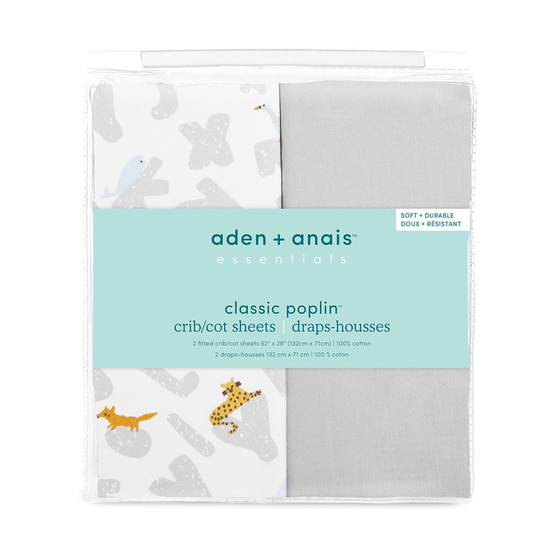 aden + anais Essentials Classic Poplin Crib Sheets, 100% Cotton