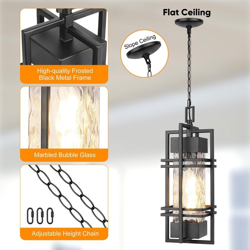 WIHTU Large Outdoor Pendant Light Fixture, Modern Hanging Lantern Ceiling