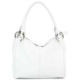 1 x Belli Italian Bag Lilly Leather Shoulder Bag Women's Handbag Shopper in Various Colours 33 x 28 x 14 cm (W x H x D), White