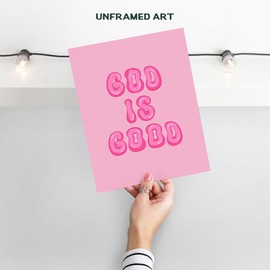 Pink Preppy Christian Wall Decor - God is Good Aesthetic Wall Decor for Women, Woman, Teen Girls - Vintage Retro Religious Gifts - Funky Chic Home Decor Trendy Stuff - 70s Cute Bedroom God Wall Decor