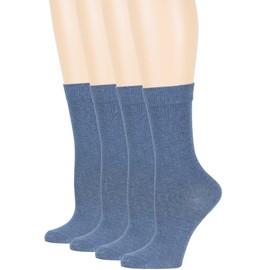 7BIGSTARS KINGDOM Women's Cotton Dress Socks - 4 Pack Medium - Thin Solid Casual Crew Lightweight - Sock Size 9-11 Shoe Size 5-9 M Denim Blue