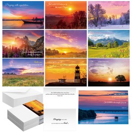 Motiskyy 50 Pack Religious Praying for You Cards with Scripture Bible Verse Christian Encouragement Greeting Cards Bulk 10 Designs 4 x 6 Inspirational Prayer with Envelopes and Stickers(Landscape)