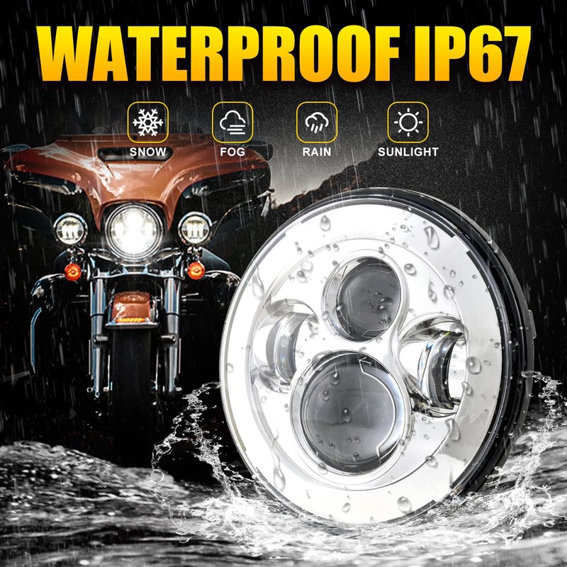 LX-LIGHT Chorme 7 Inch Motorcycle LED Headlight with 4.5 Inch