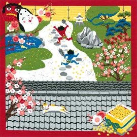 FUROSHIKI- Japanese Wrapping Cloth (Sketches of Cat : Setsubun in February)
