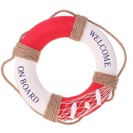 Happyyami Hanging Lifebuoy Ornaments Nautical Lifering Decorations for Home Wall Decor Life Saving Ring with Rope for Balcony Welcome on Board Life Ring Decoration