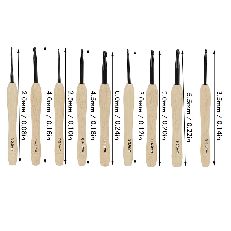 9PCS Crochet Hooks DIY Handcraft Ergonomic Crochet Needle with Wooden