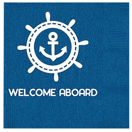 Cocktail Napkins Decorative Paper Napkins Disposable for Beach Wedding, Beach Party Boat Yacht Blue Nautical Decor Coastal Welcome Aboard 5"x 5" Pk 40