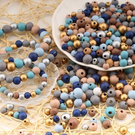 HERZWILD Colourful Wooden Beads for Threading Wooden Bead Coloured Craft Beads for DIY Jewellery Making (Colourful 8/10/12 mm)