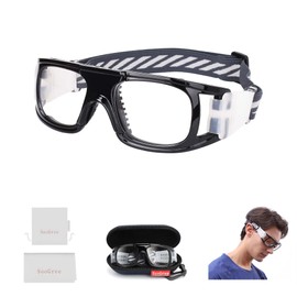 SooGree Gafas de seguridad, gafas deportivas, gafas protectoras para baloncesto, fútbol, deportes, gafas protectoras (marco negro, almohadilla negra)