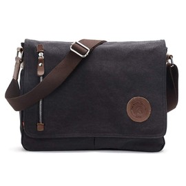 AUGUR Messenger Bag,Casual Shoulder Sling Bag Canvas Satchel Bag Crossbody Bags for Men Women Work Office Laptop Bag fit 13 inch - Black