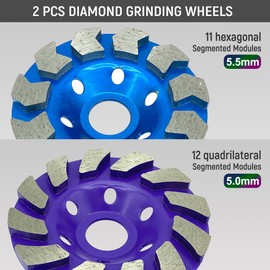 2Pcs Diamond Concrete Grinding Cup Wheels 100mm 4" Set, Fits 7/8" Arbor for Angle Grinder, Shaping Cleaning Concrete Masonry Marble Granite Brick，Blue