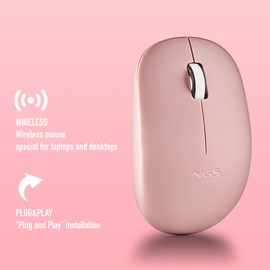 NGS Fog Pro Pink Wireless Mouse 1000 DPI Optical Mouse Nano USB Interface Silent Buttons 2 Buttons Scroll Wheel Plug and Play Ambidextrous Pink