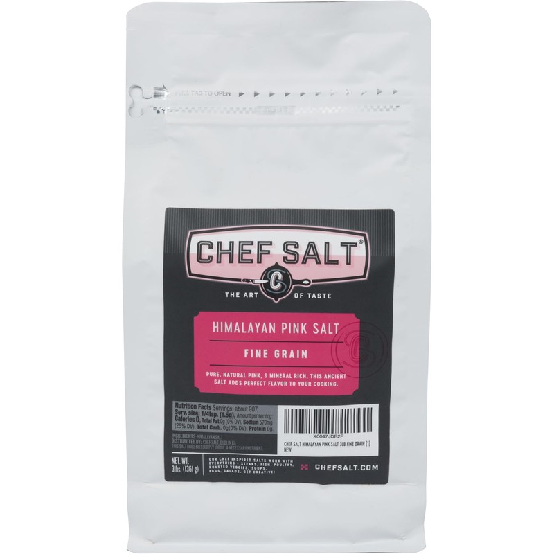 CHEF SALT Himalayan Pink Salt 3lb Fine Grain, Pack of