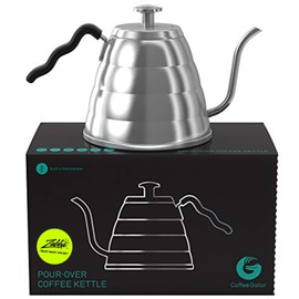 Gooseneck Kettle - Coffee Gator Pour Over Kettle - Precision-Flow Spout and Thermometer - Barista-Standard Hand Drip Tea and Coffee Kettle for Induction and all Stovetops - 40oz